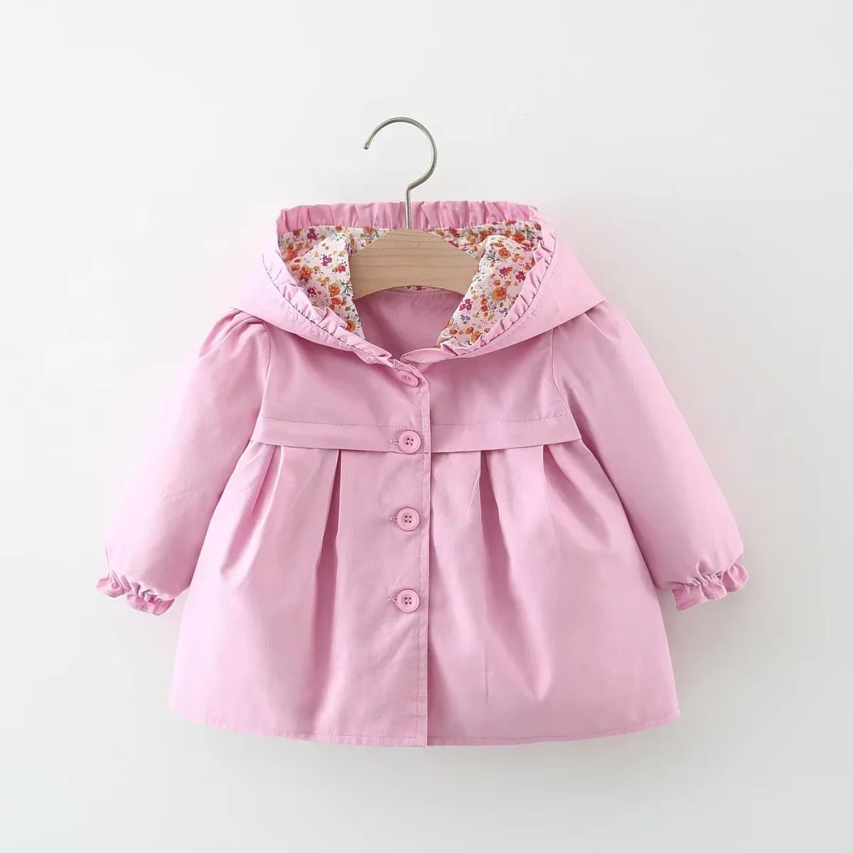 Newborn Baby Girl Spring & Autumn Solid Color Windbreaker Simple Design Coat