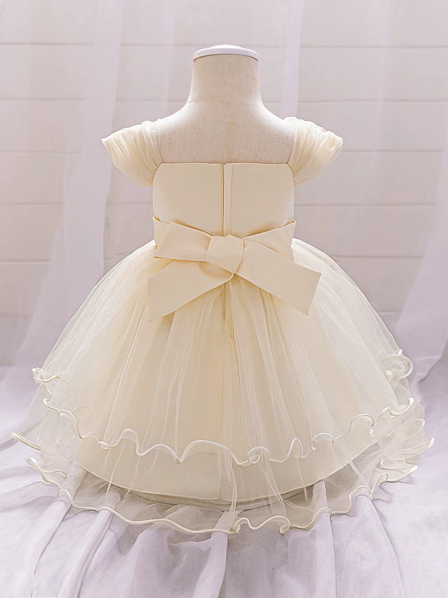 Elegant Toddler Girl S Party Dress with 3D Floral Embellishments and Cap Sleeves Perfect for Wedding or Birthday Celebration