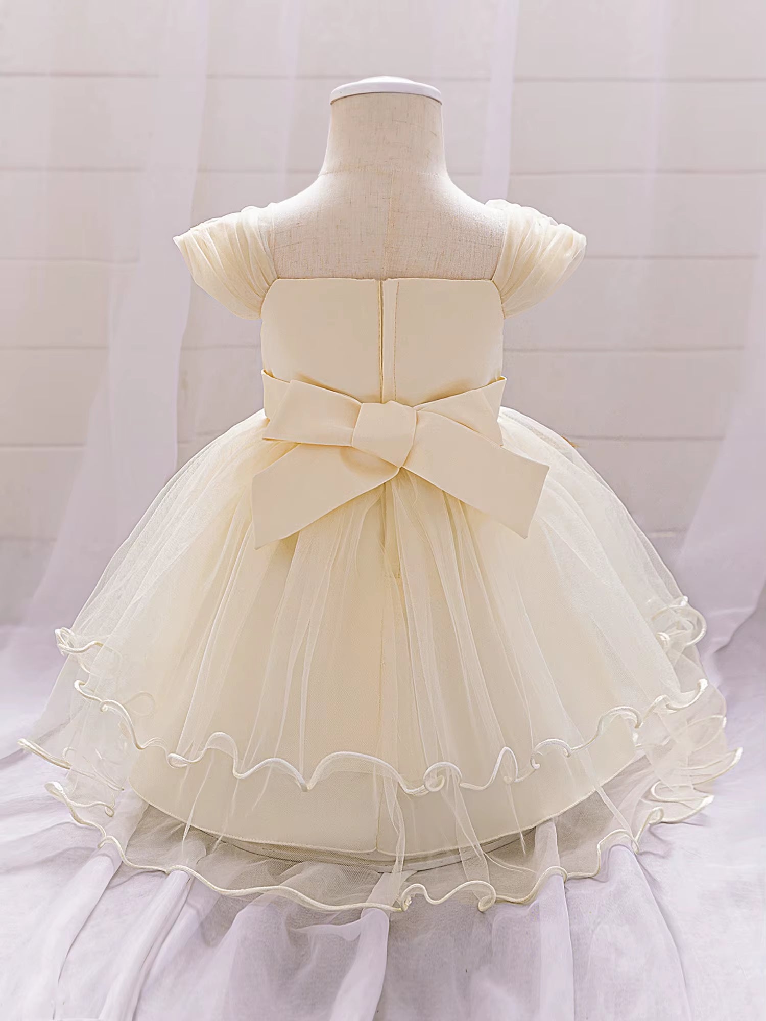 Elegant Toddler Girl S Party Dress with 3D Floral Embellishments and Cap Sleeves Perfect for Wedding or Birthday Celebration