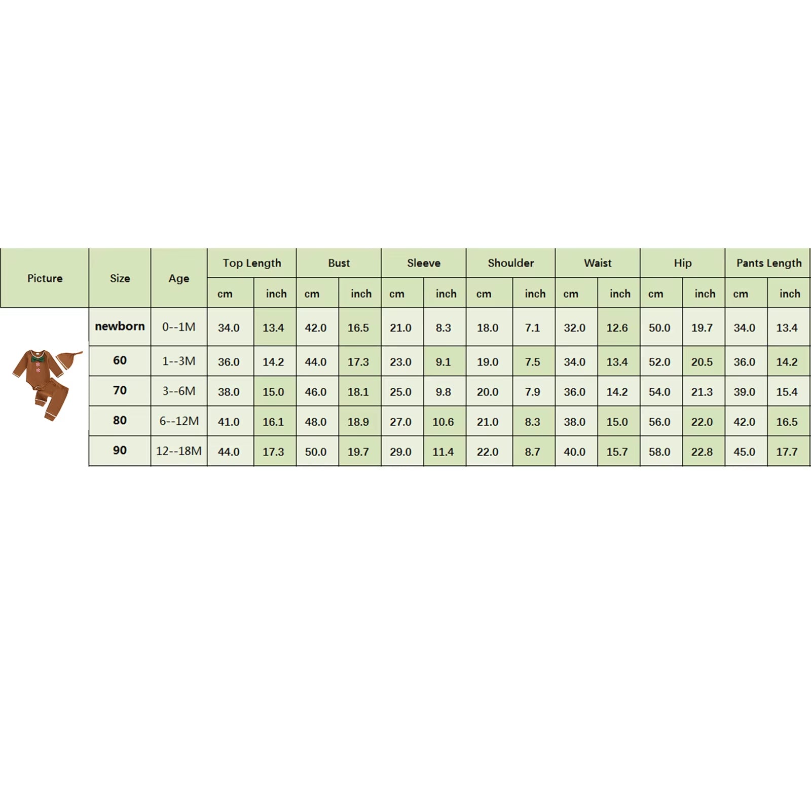 Toddler Baby 3 Piece Bodysuits Clothes Suit Fashion Infant Long Sleeve Gingerbread Man Bow Jumpsuit Hat Elastic Waist Pants Set