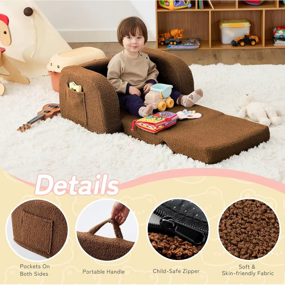 Convertible Toddler Couch for Boys & Girls, 2-In-1 Lounger, Suitable for Ages 1-3, Brown