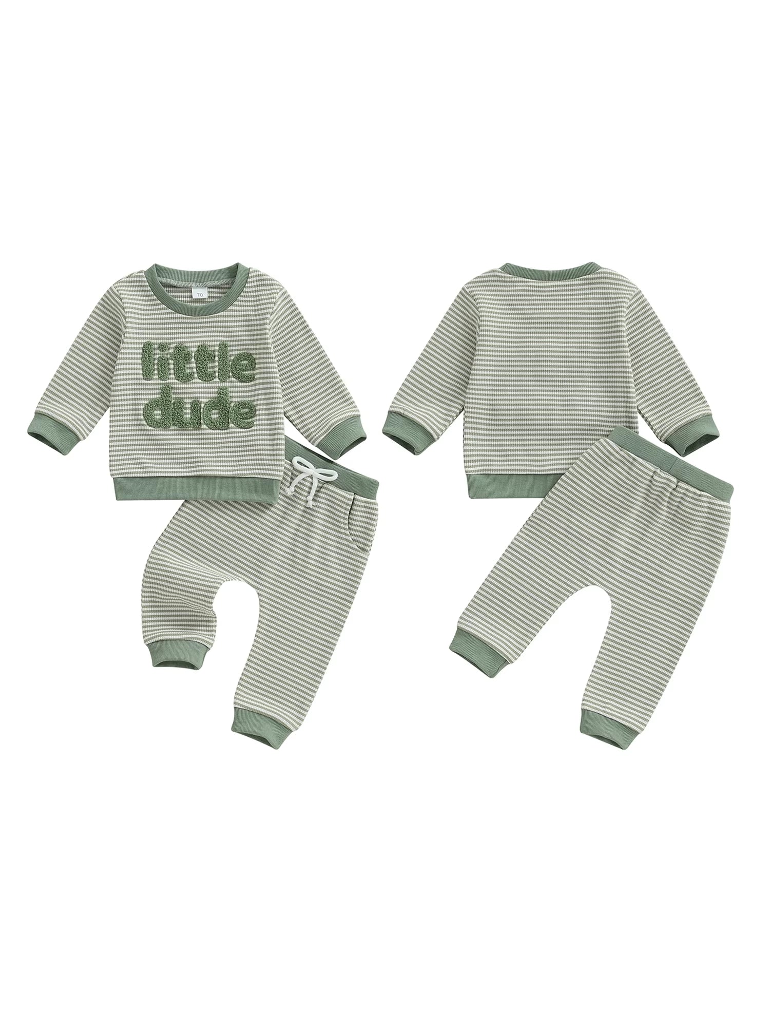 Adorable Infant Boys 2-Piece Set Stylish Striped Pullover with Embroidered Letters and Matching Pants for Autumn