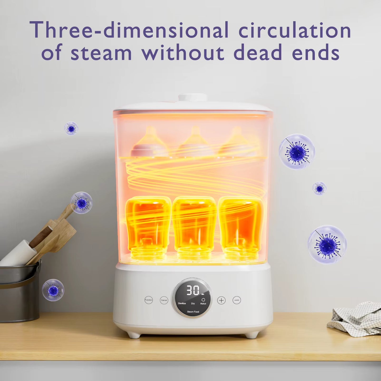 Baby Bottle Steamer and Dryer, for All Baby Items, Bottles&Breast Pump Accessories, One-Touch Control, Large Capacity