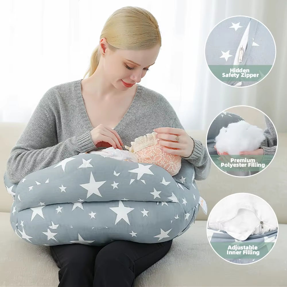 Adjustable Nursing Pillow for Breastfeeding and Bottle Feeding, Removable Cover, Newborn Essentials