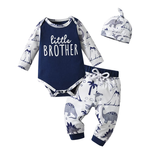 Newborn Baby Boys Fashion Clothes Set Letters Printed Long Sleeve Romper Bodysuit Top + Infant Pants with Hat