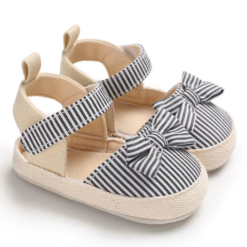 Cute Infant Bowknot Canvas Shoes Non-Slip Breathable Sandals Soft Sole Toddler Fashionable Flats Anti-Skid