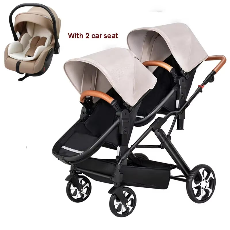 2025 New Twins Three-In-One Stroller with Car Seat, Foldable, Lightweight, Equipped with Gifts