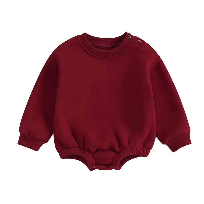 2023-09-19  0-18M Newborn Baby Boy Girl Outfits Fleece Solid Color Bubble Bodysuit Sweatshirt Long Sleeve Warm Clothes