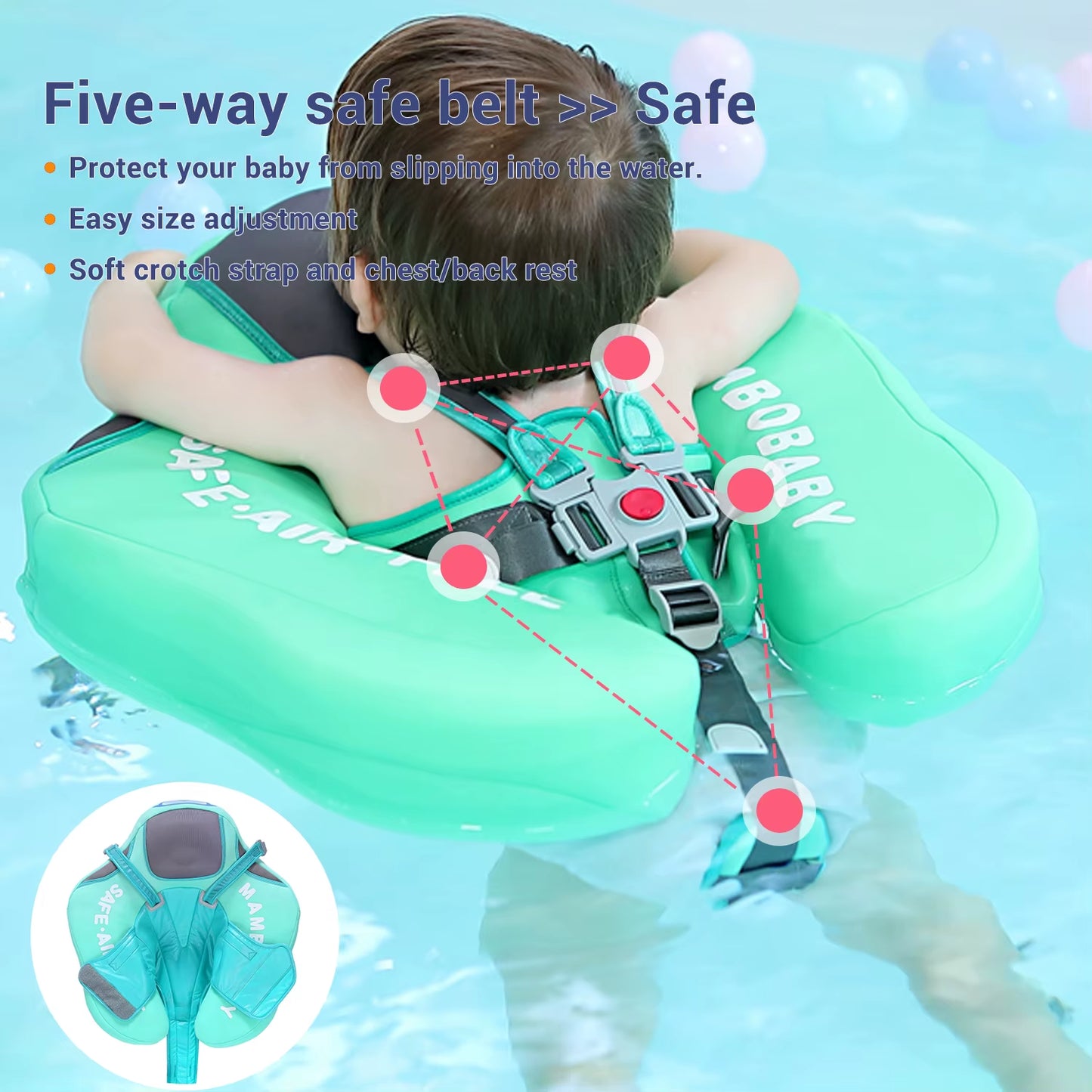 Baby Float with Sunshade Canopy and Crotch Strap Inflatable-Free Safe Core Swimming Pool Accessory Bathroom Water Toy
