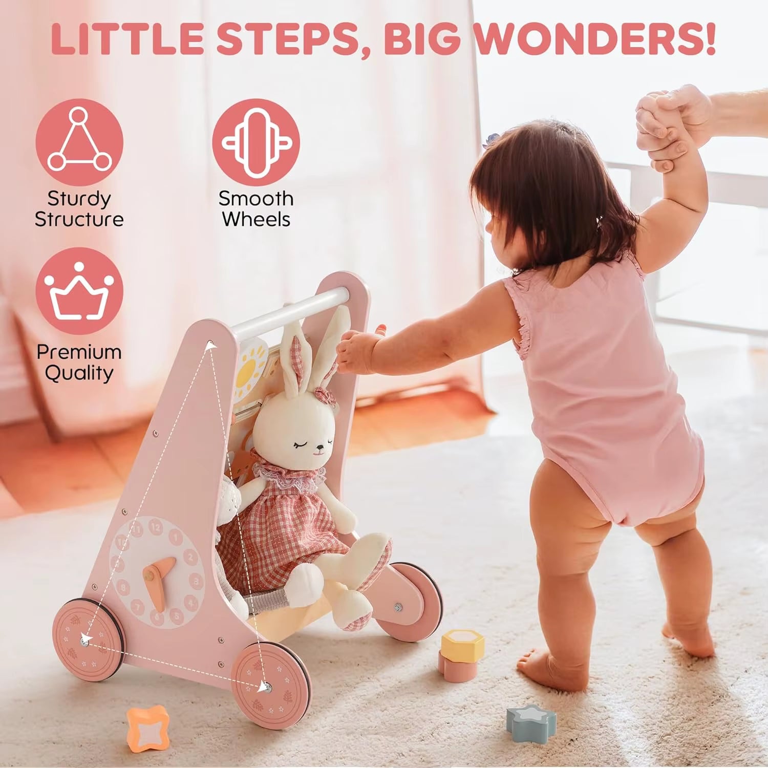 Robotime  Wooden Baby Walker with Wheels Montessori Push Toys for Babies Learning to Walk Baby Walkers Activity Center