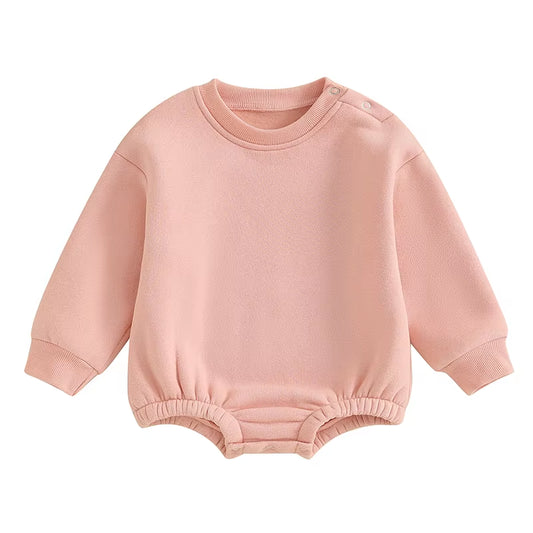 2023-09-19  0-18M Newborn Baby Boy Girl Outfits Fleece Solid Color Bubble Bodysuit Sweatshirt Long Sleeve Warm Clothes