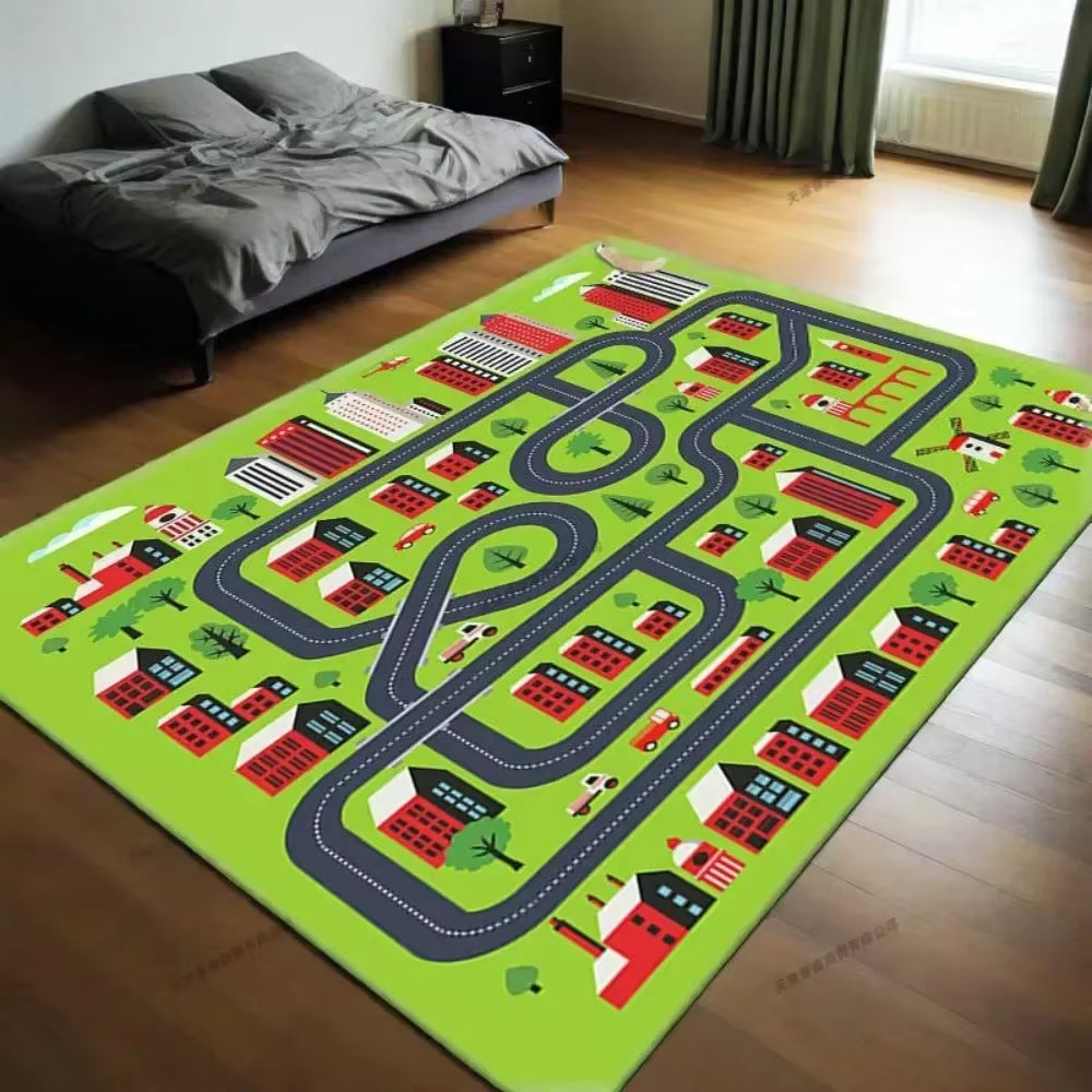 50X80Cm Non-Slip Baby Play Mat Crawling Mat Cartoon Runway Carpet Parking Lot Road Game Playmat for Playing with Cars Baby Toys
