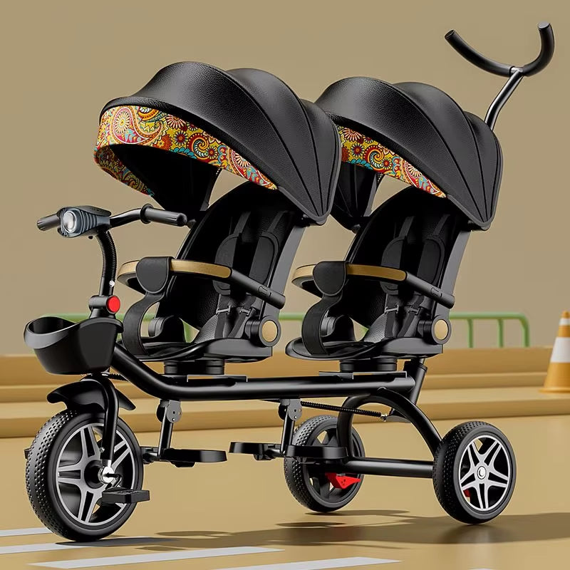 Multifunctional Twin Children'S Tricycle Foldable Baby Bicycle Two-Way Twin Baby Stroller Swivel Seat Double Stroller