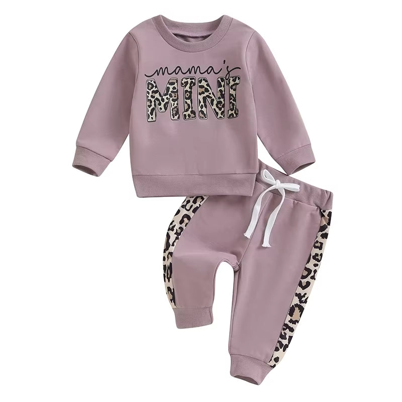 2023-09-15  0-3Y Newborn Baby Girls Clothing Set Letter & Leopard Print Long Sleeve Pullover Strap Pants 2 Pcs Outfit