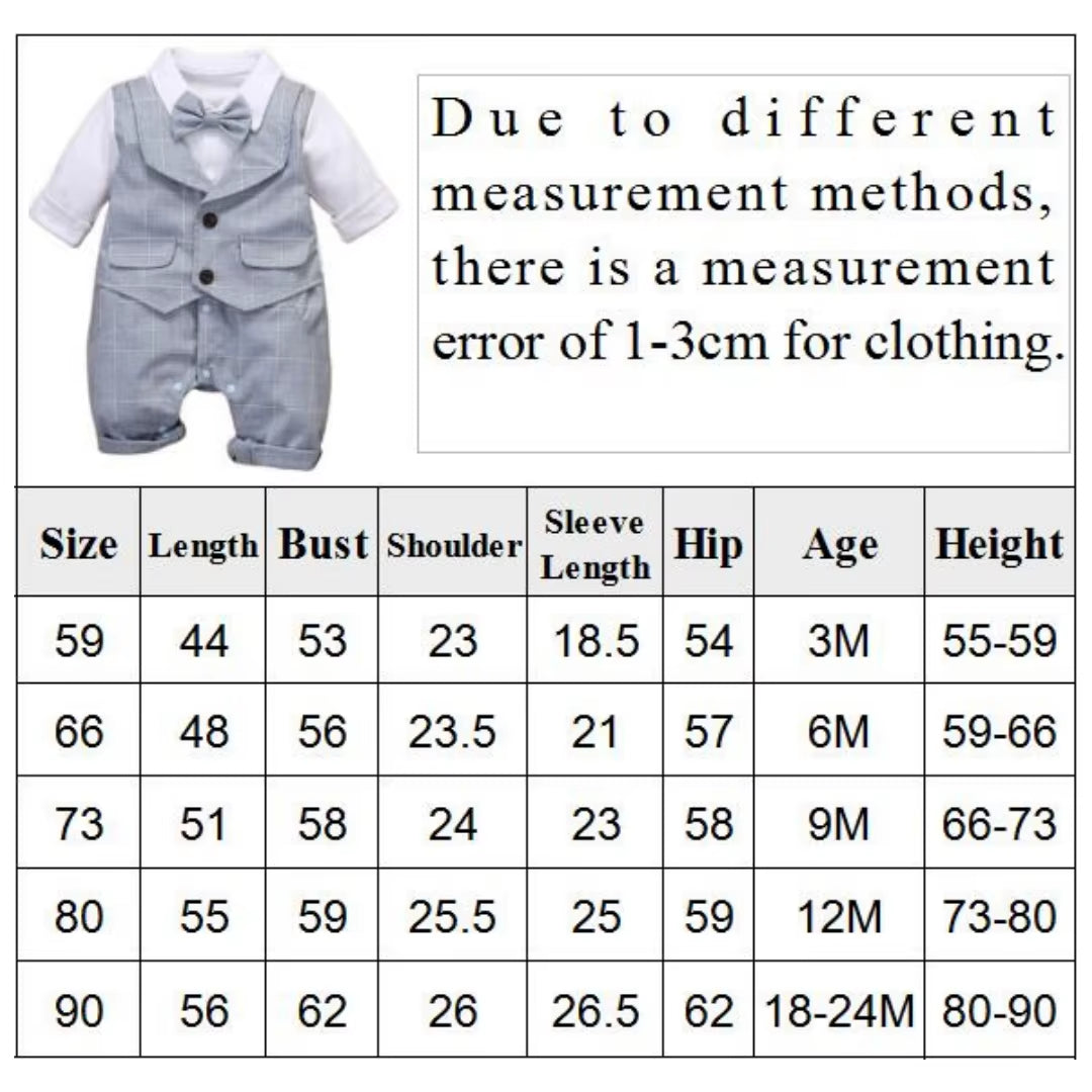 3-24M Baby Boy Formal Outfit Cotton Plaid Vest Romper Infant Toddler Birthday Party Anniversary Clothes