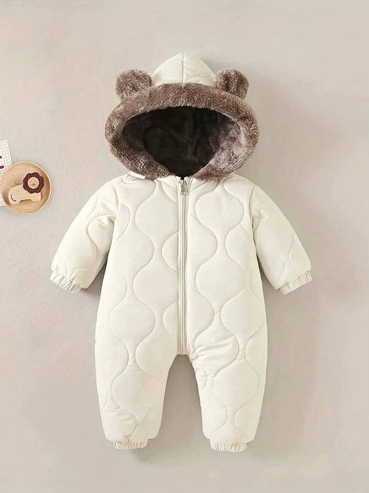 Unisex Snowsuit Winter Fleece-Lined Hooded Long-Sleeve Loose Warm Set - Hand Wash Only, Solid Color Design, Outdoor Essential