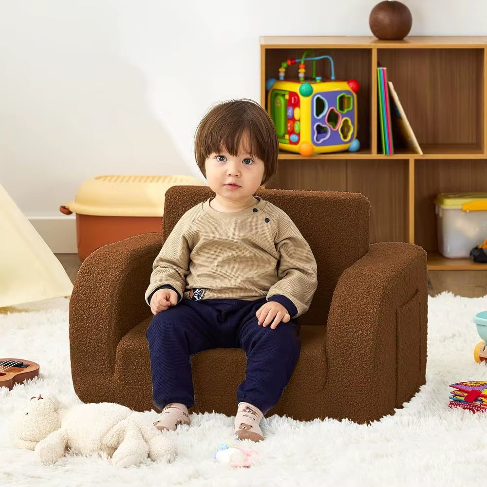 Convertible Toddler Couch for Boys & Girls, 2-In-1 Lounger, Suitable for Ages 1-3, Brown
