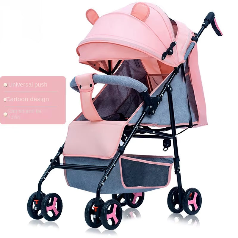 Sitting and Lying All-In-One Design 0 to 4 Years Old Baby Stroller Spring Shock-Absorbing One-Touch Folding Lightweight Stroller