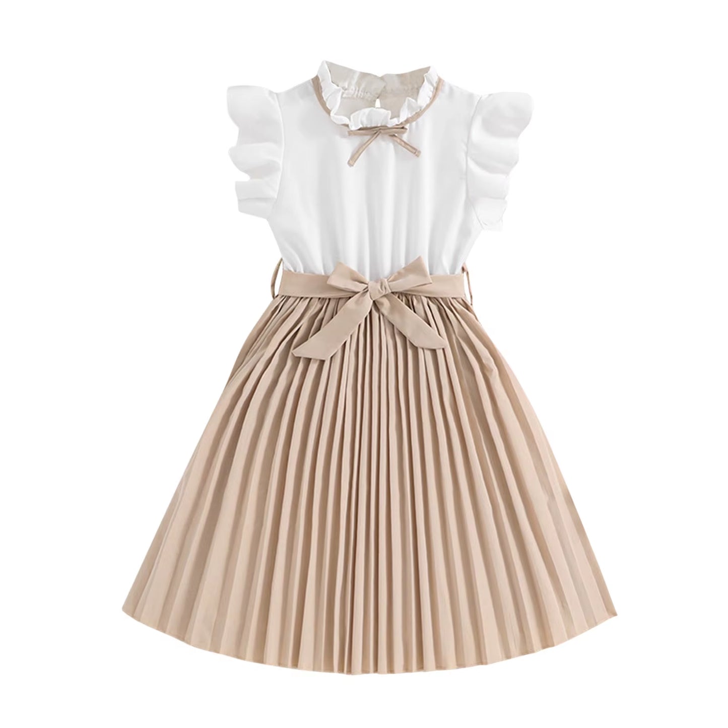 First Birthday Dresses Kids Children Girls Summer Sleeveless Patchwork Color Dress with Belt Casual Dress Baby Girl Floral Dress