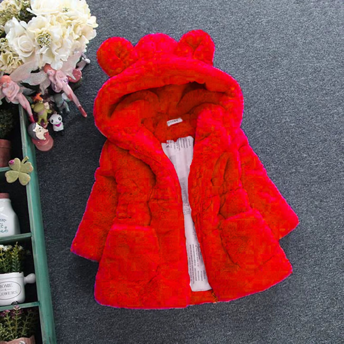 Kids Girls Winter Warm Coats Jacket Clothes Outwear Overcoat Ear Hooded Children'S Cotton Coat Cute Long Sleeve Fashion Jacket