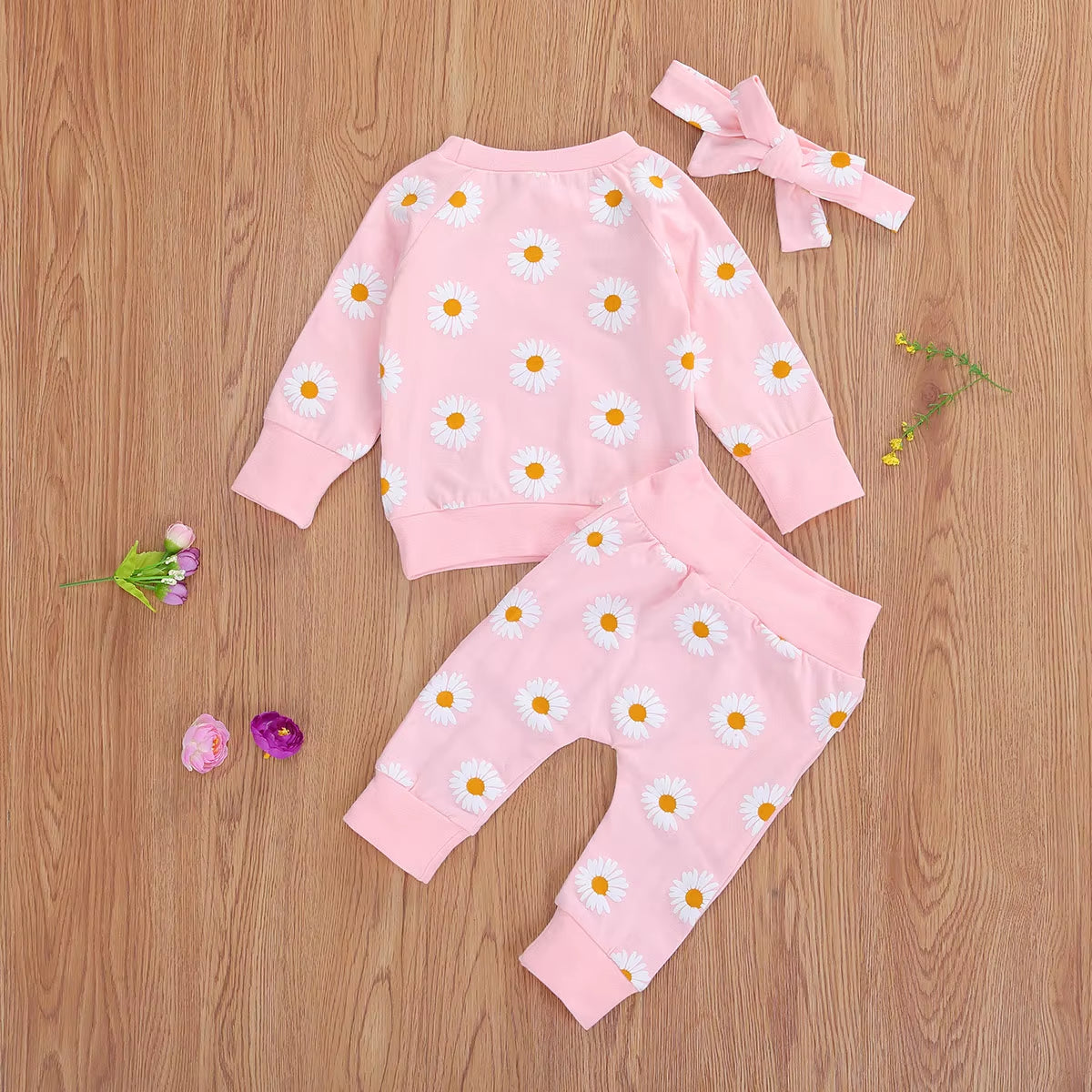 Spring New Fall Autumn Infant Baby Girls 3Pcs Set Long Sleeve Lovely Print Top+Long Pants+Headband Toddler Outfits