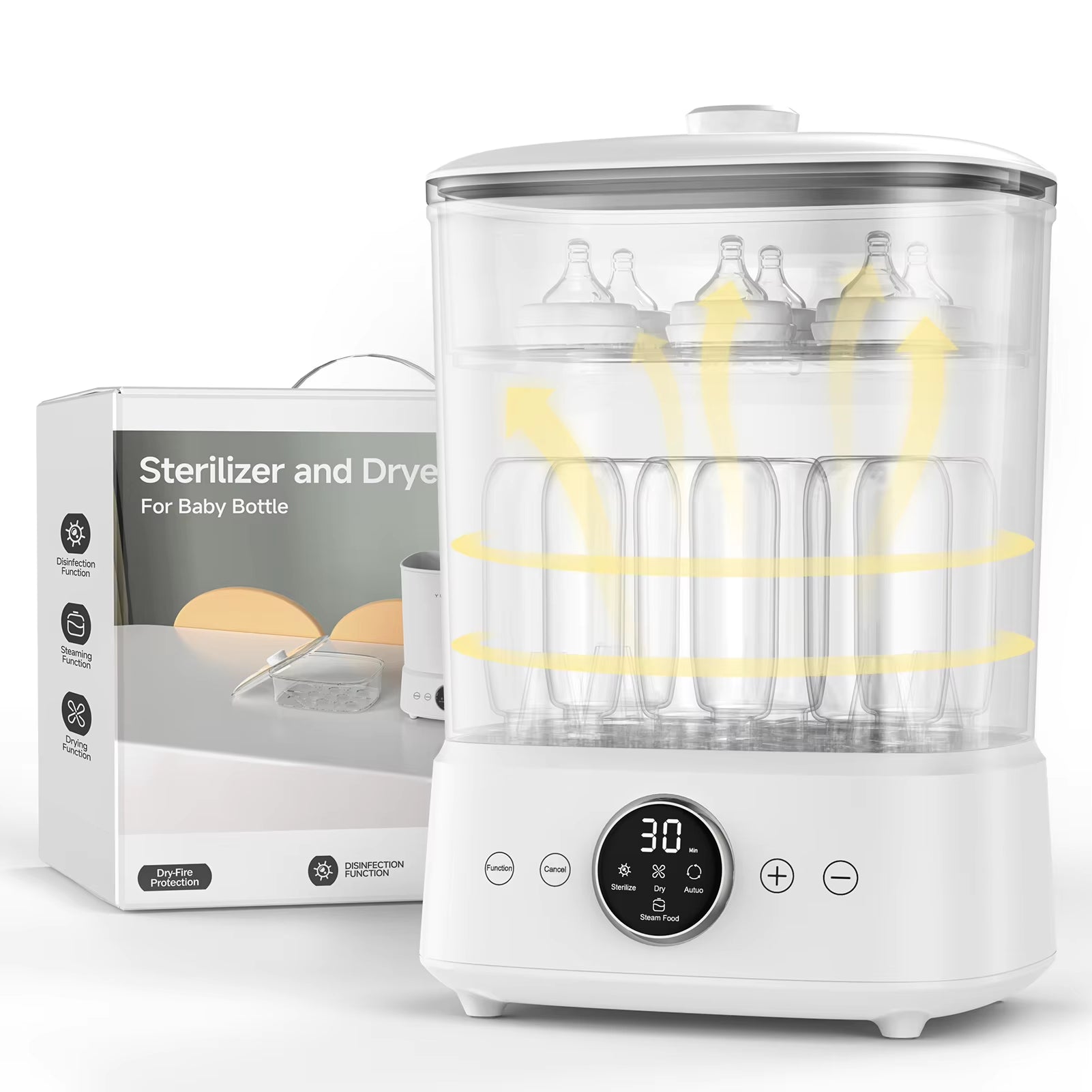 Baby Bottle Steamer and Dryer, for All Baby Items, Bottles&Breast Pump Accessories, One-Touch Control, Large Capacity