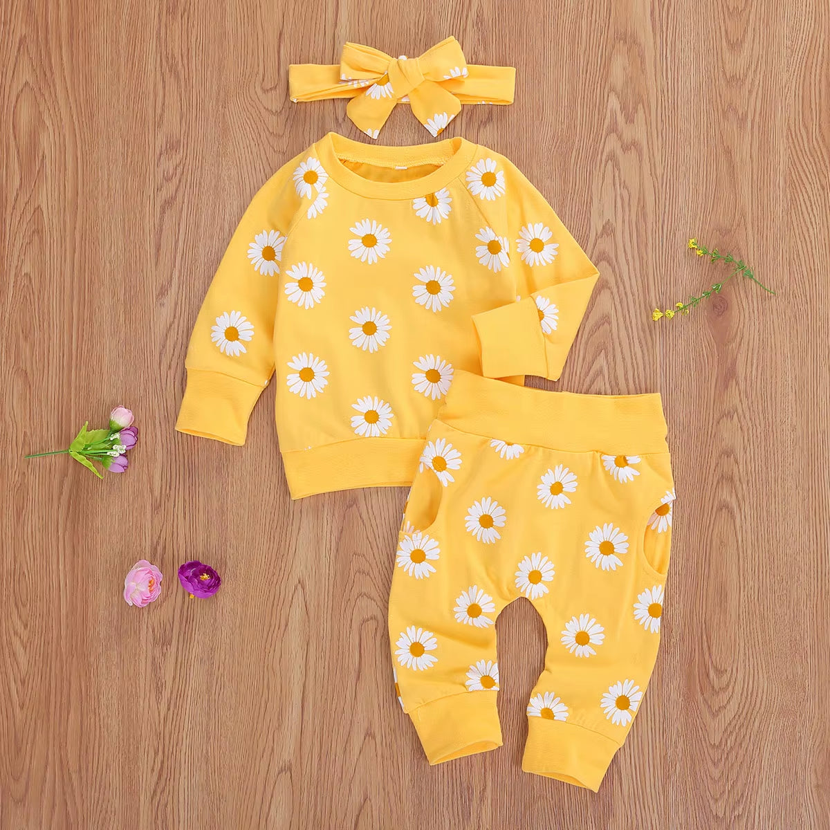 Spring New Fall Autumn Infant Baby Girls 3Pcs Set Long Sleeve Lovely Print Top+Long Pants+Headband Toddler Outfits