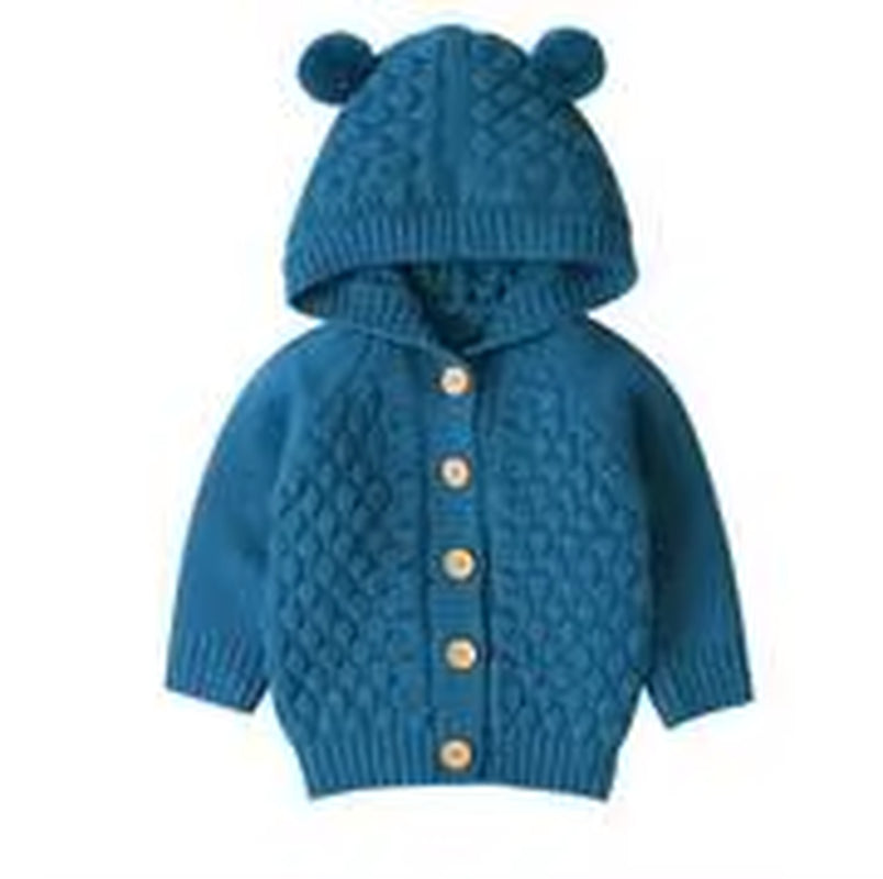 Fall Autumn Winter Cute 3D Ear Toddler Boys Girls Kids Baby Sweater Hooded Knit Warm Coat Blends Outerwear