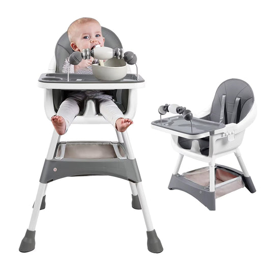 Convertible Foldable High Chair – Easy to Clean, Padded Seat with Footrest, Tray & Cup Holder (6 Months-3 Years, 15Kg Max)