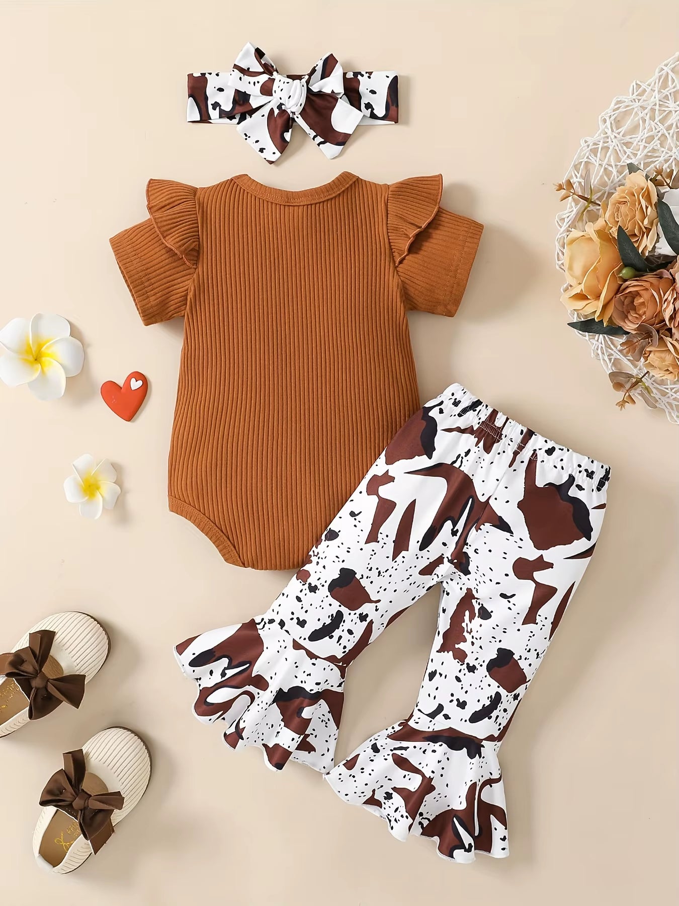 Toddler Baby Girl Outfit Ribbed I Got It from My Mama Ruffled Romper Flared Pants Newborn Baby Girl Clothes 0-12 Months