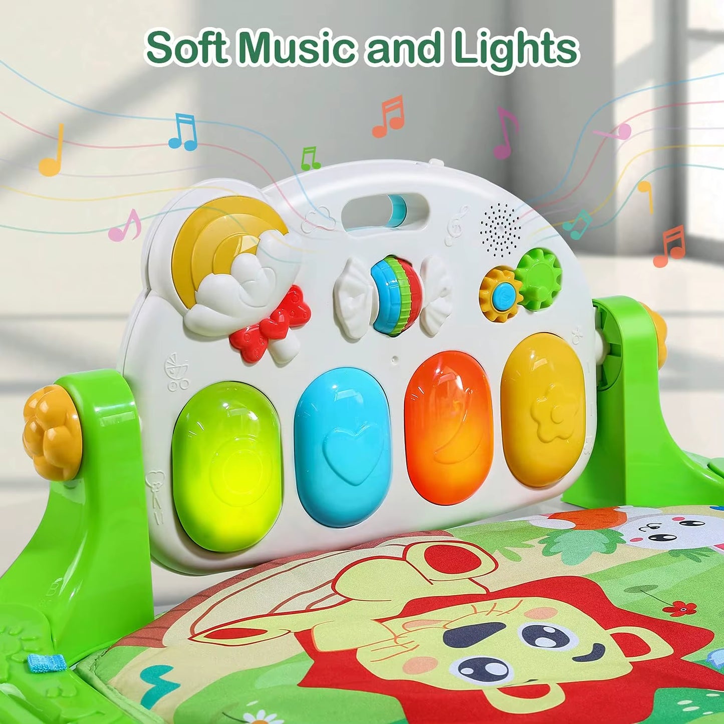 Adjustable Baby Gym Mat with Musical Piano & Detachable Toys for Infant Development