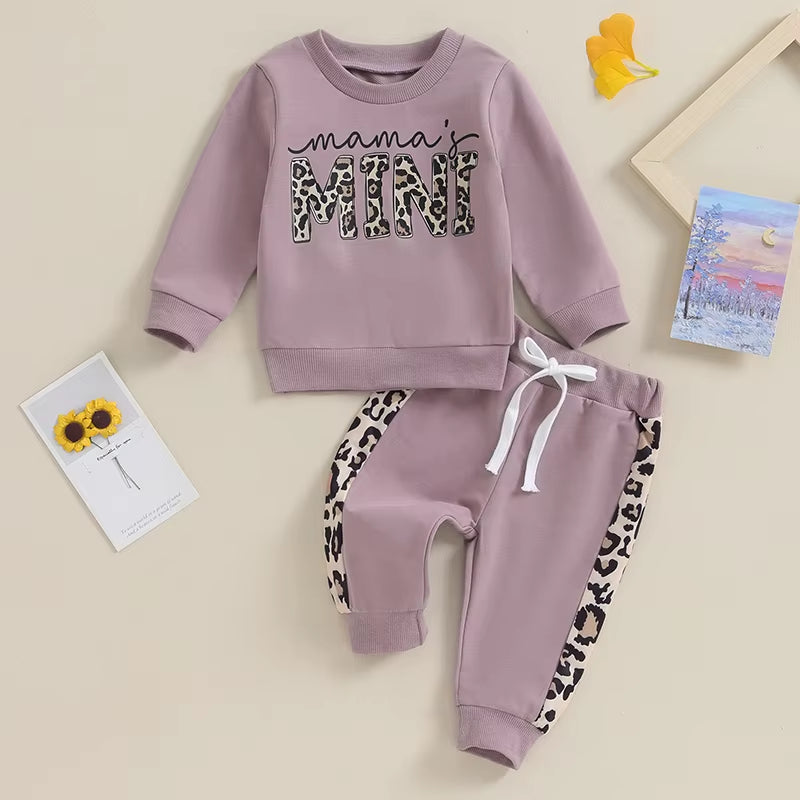 2023-09-15  0-3Y Newborn Baby Girls Clothing Set Letter & Leopard Print Long Sleeve Pullover Strap Pants 2 Pcs Outfit