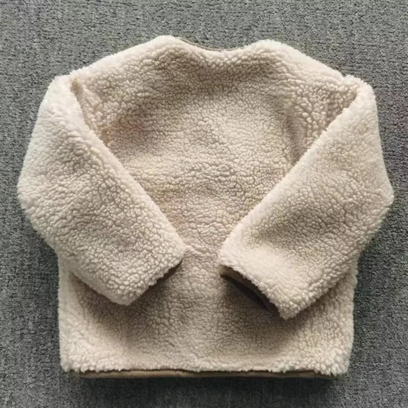 Autumn and Winter New Warm Jacket Children Two Sides Wear Plaid Plush Jacket Kids Jackets