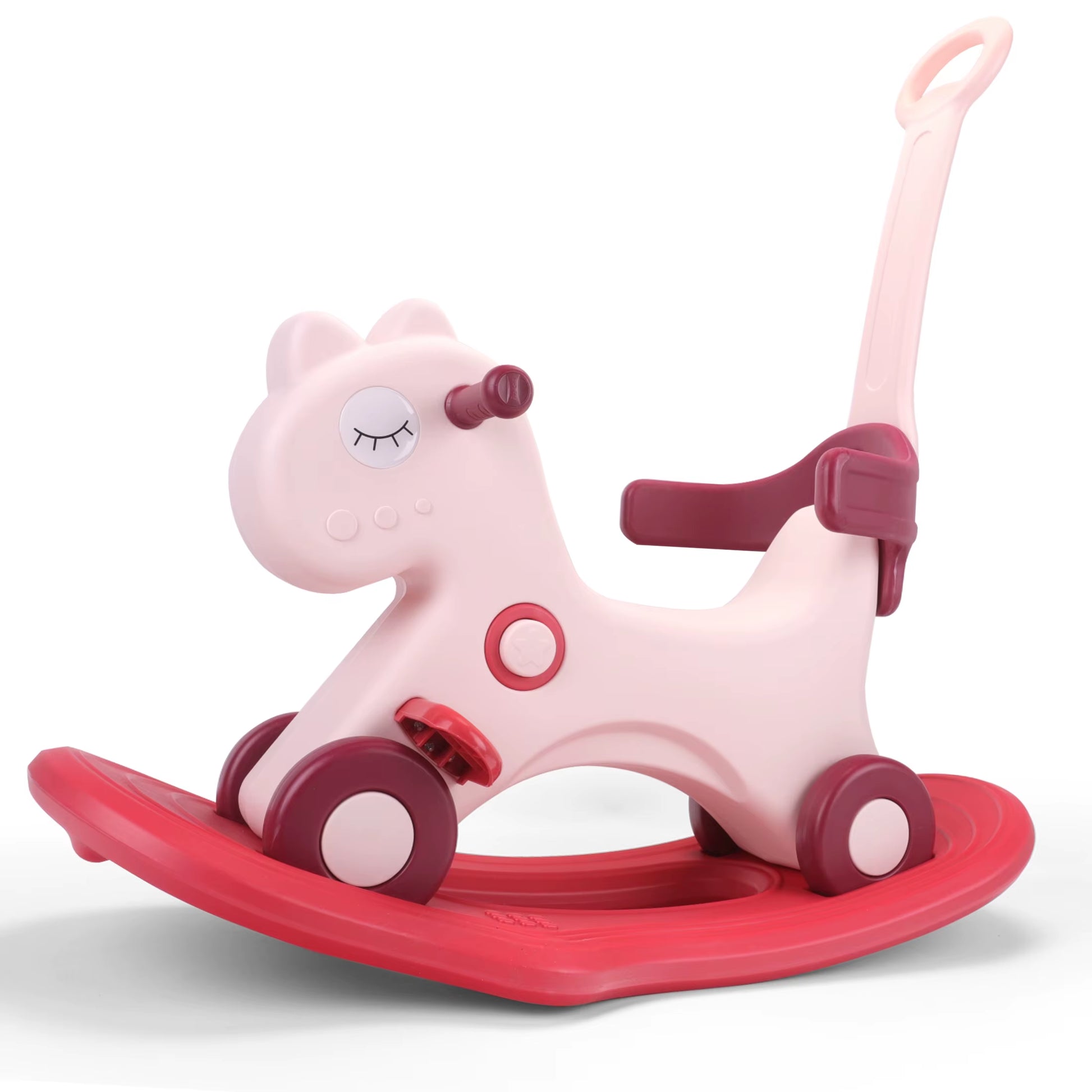 Rocking Horse, Child Safety Push Handle Rocker for Toddlers 1/2/3 Years Old Kids Ride-On Toy Birthday Gift Girl&Boy Swinging Toy
