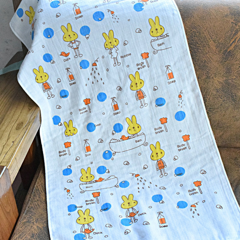 Double-layer Gauze Cartoon Print Baby Bath Towel