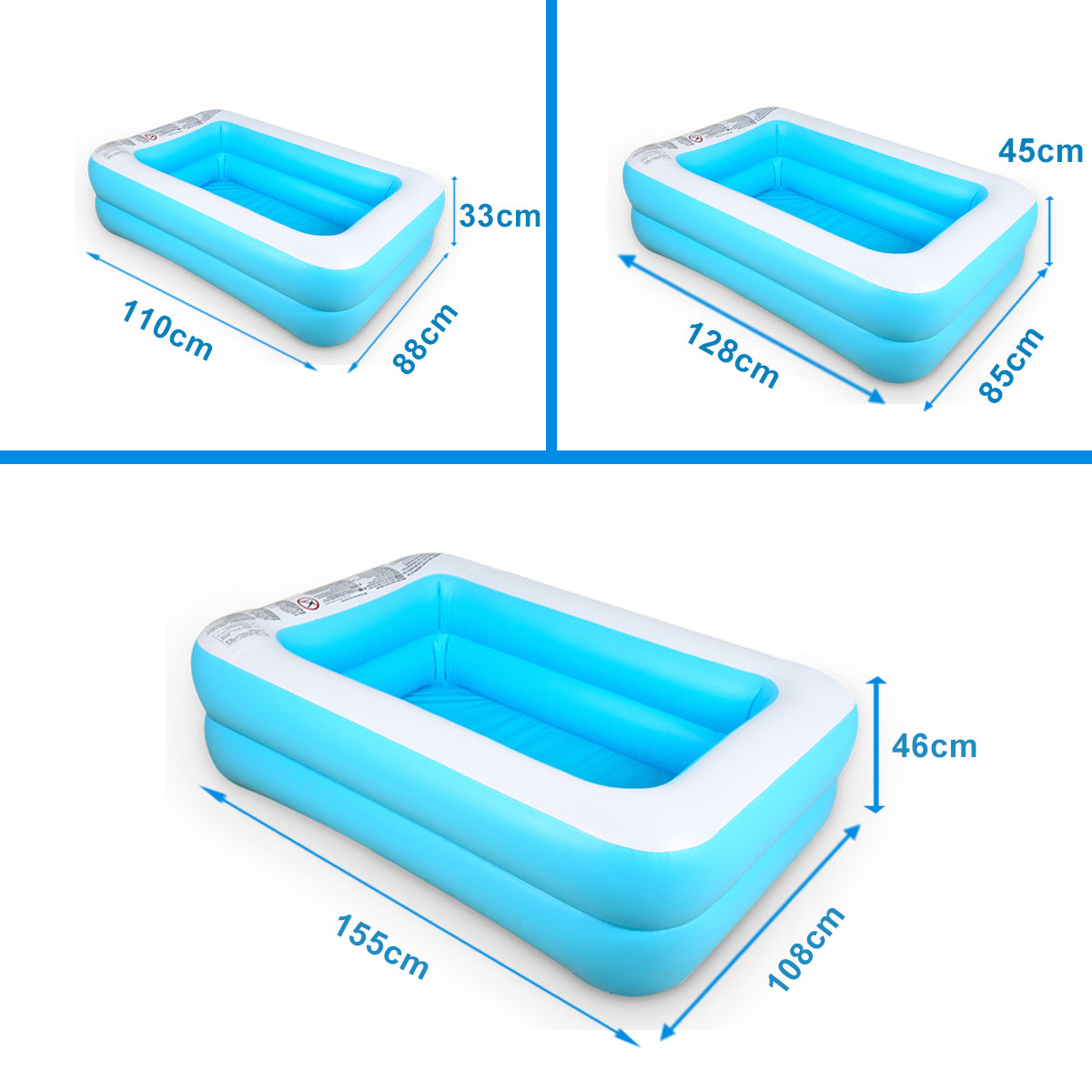 110/128/155cm Inflatable Swimming Pool Camping Garden Family Kids Paddling Pool