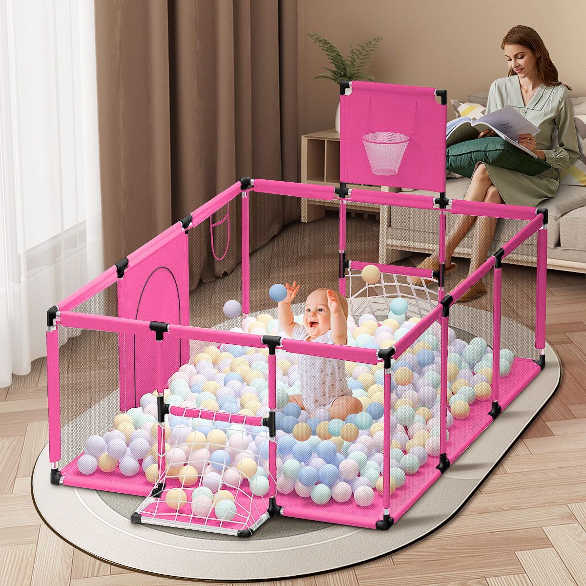 Baby Playpen Oxford Cloth Children Infant Fence Safety Barriers Children Ball Pool Baby Playground Gym with Basketball Football Field